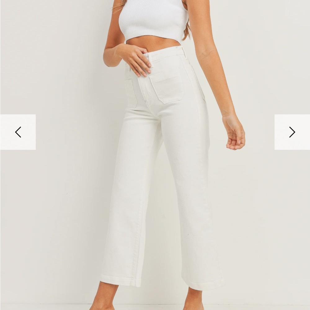 JUST BLACK DENIM: High rise, flared crop ivory denim pant, size 24 - Picture 2 of 14